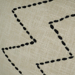 Handmade Embroidered Cotton Cushion Cover 45x45 cm | Ivory Cushion Cover with Black Zigzag Embroidery & Corner Tassels | Decorative Throw Pillow Cover | Hidden Zip