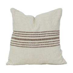 Handwoven Cotton Cushion Cover with Rustic Stripe Design | Neutral Beige Decorative Pillow Cover | 18x18 Inch