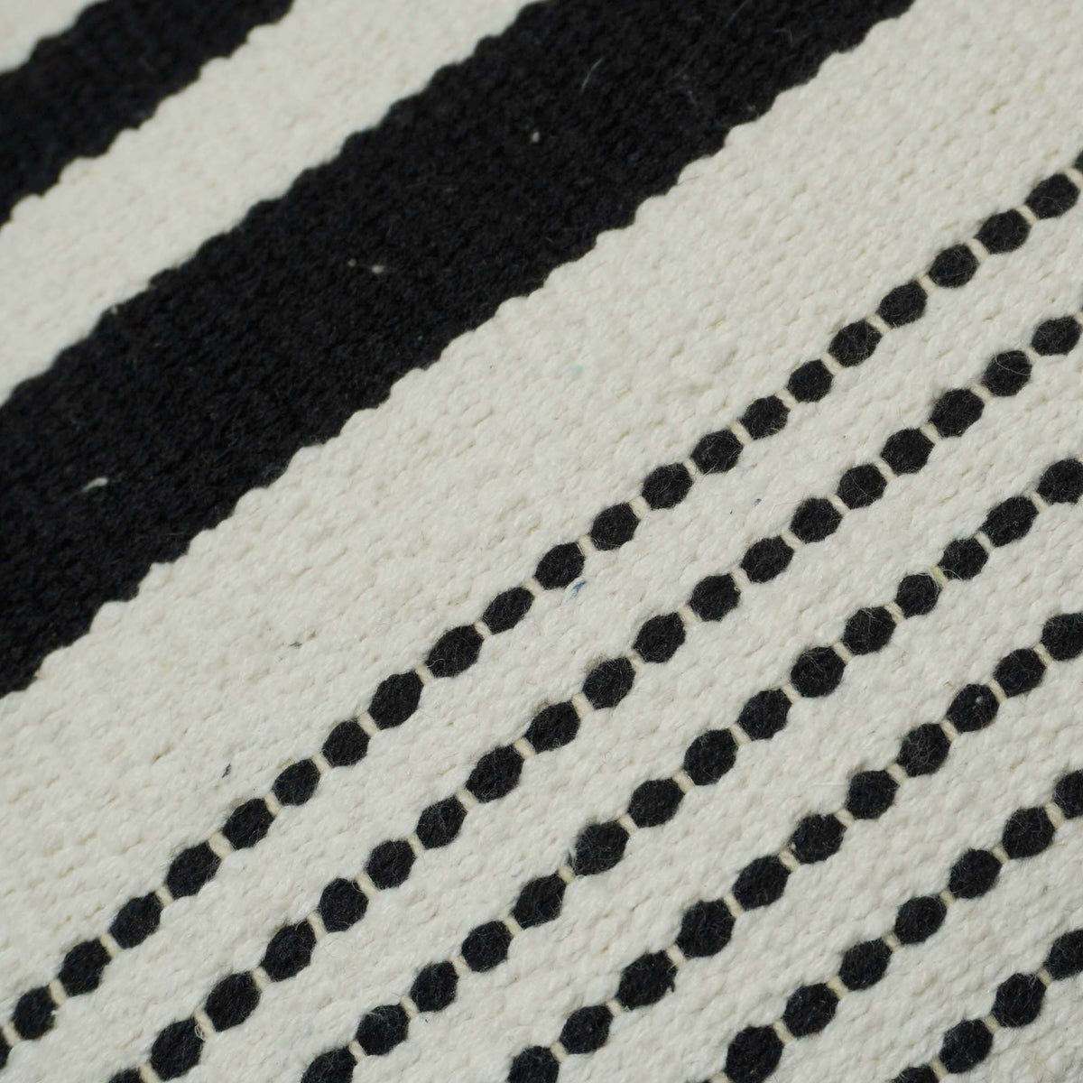 Handwoven Black & Ivory Striped Cotton Cushion Cover 45x45 cm | Modern Boho Woven Throw Pillow Cover | Hidden Zipper | 100% Cotton