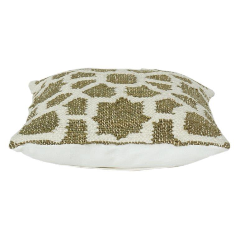 Housse de coussin texturée vert olive – Mélange coton et jute avec motif organique abstrait (45x45 cm) - Bulk manufacturer & supplier from Panipat, India