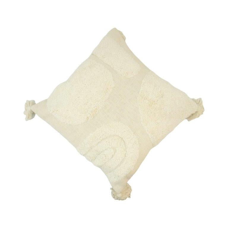 Ivory Tufted Cotton Cushion Cover with Tassels | Textured Geometric Design | 45 x 45 cm