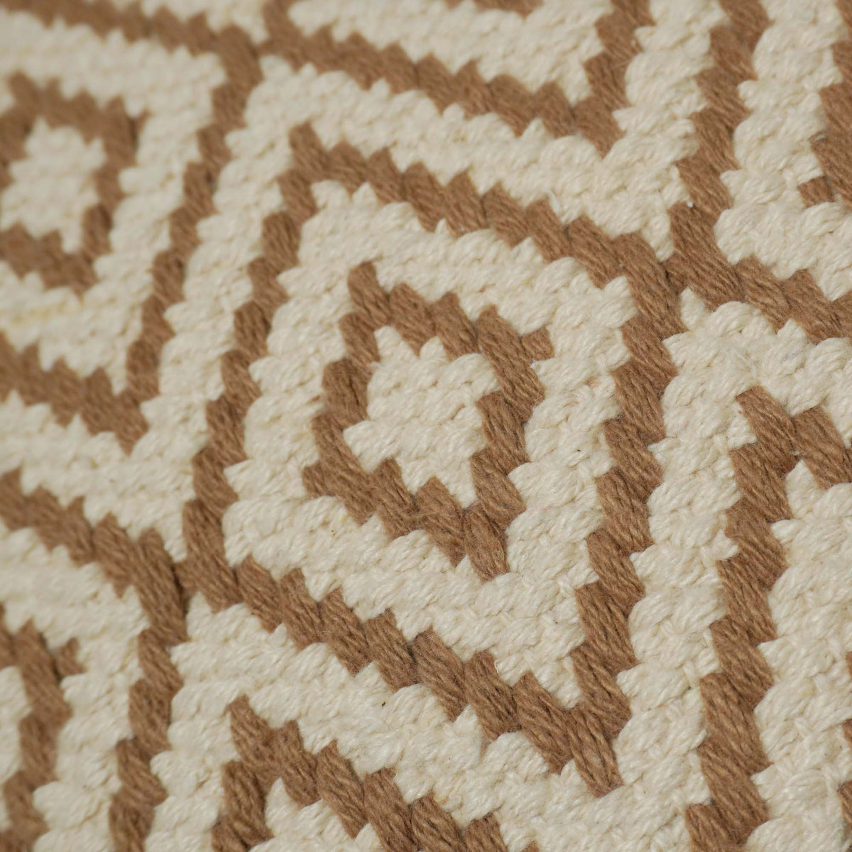 Handwoven Cotton Cushion Cover 45x45 cm | Geometric Diamond Pattern | Boho Decorative Throw Pillow Cover | Cream & Brown | Hidden Zip | Sofa & Bed Accent