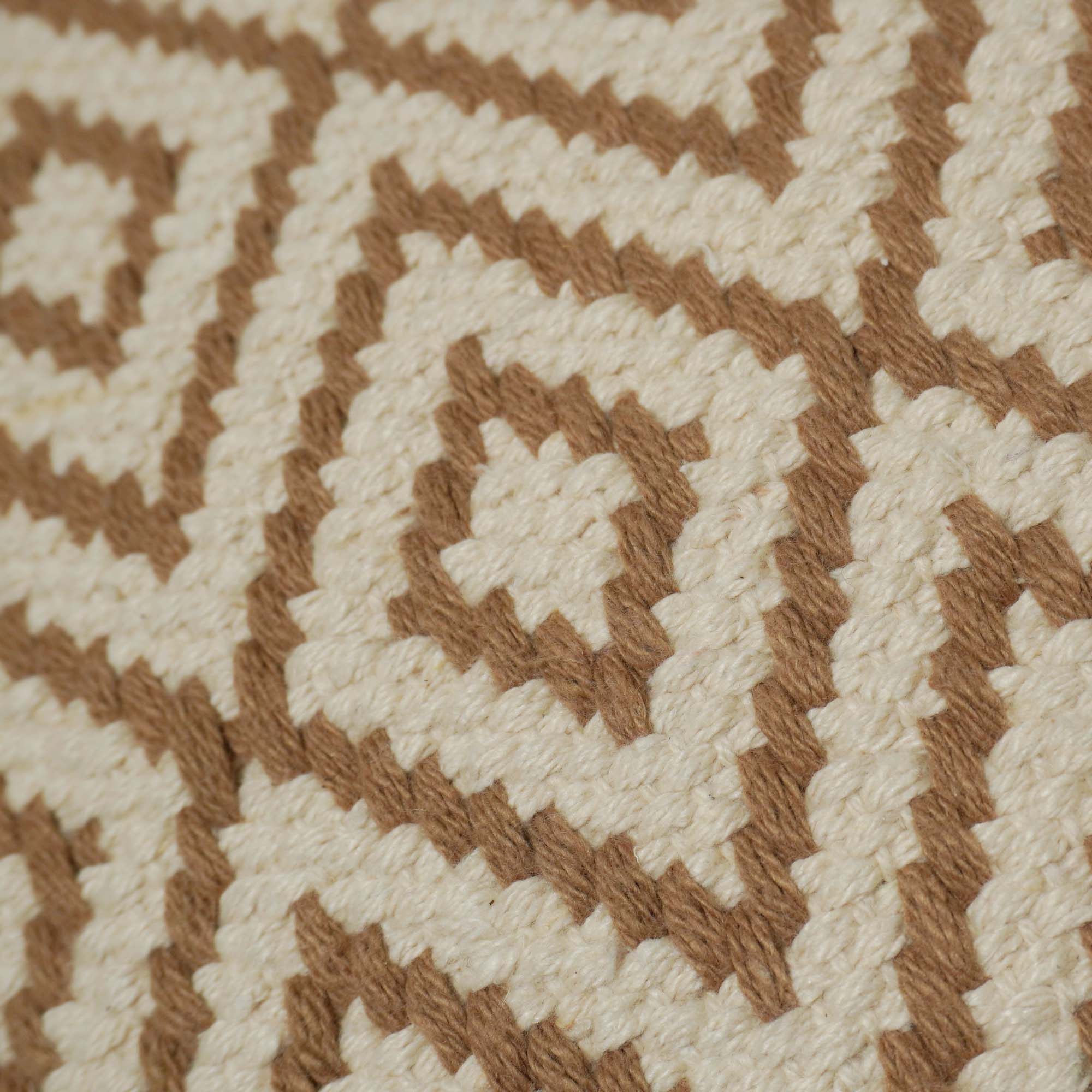 Handwoven Cotton Cushion Cover 45x45 cm | Geometric Diamond Pattern | Boho Decorative Throw Pillow Cover | Cream & Brown | Hidden Zip | Sofa & Bed Accent