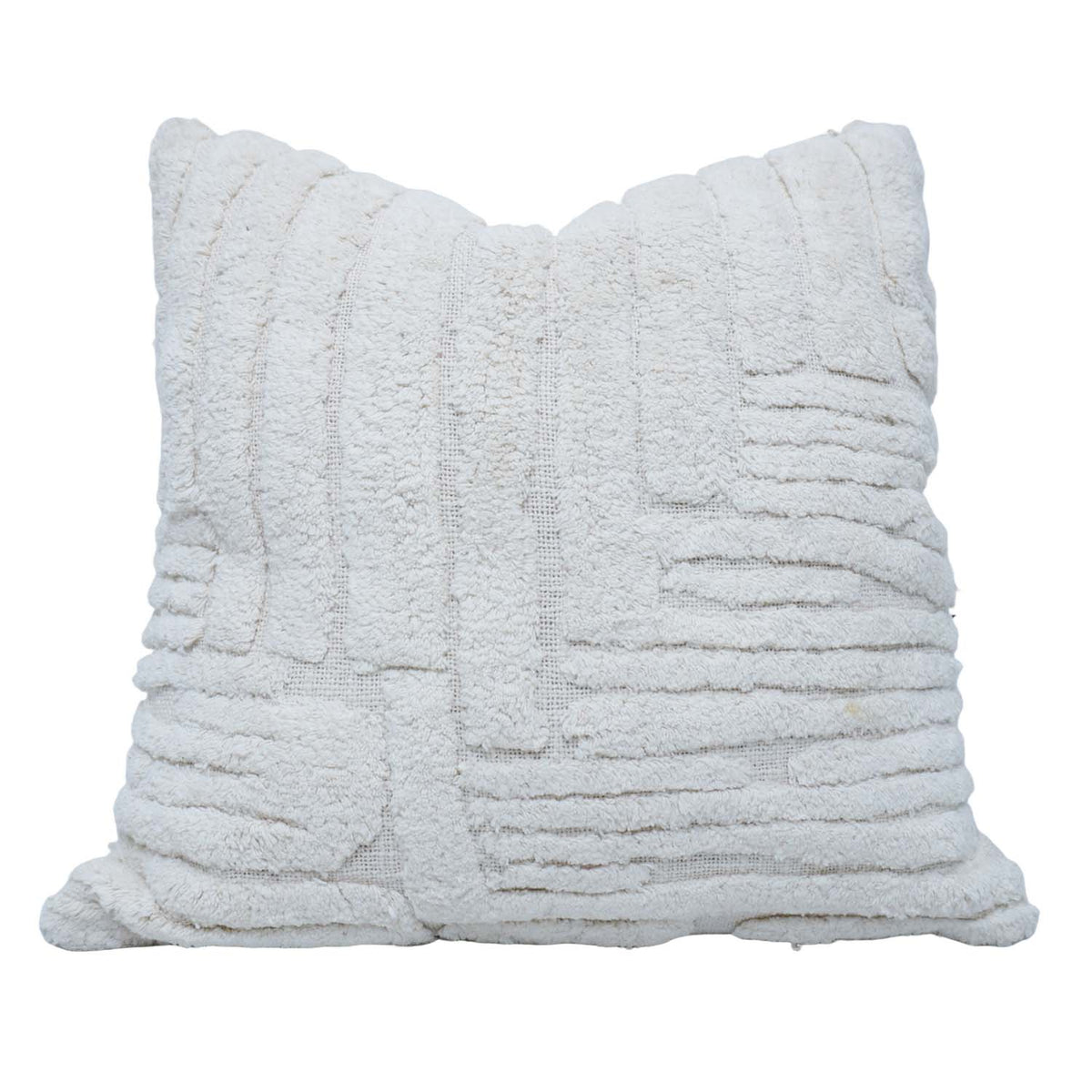 Handmade Tufted Cotton Cushion Cover 45x45 cm | Textured Geometric Boho Throw Pillow Cover | Off White Decorative Cushion Cover | Hidden Zipper | 18x18 Inch - Bulk manufacturer & supplier from Panipat, India