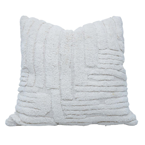 Handmade Tufted Cotton Cushion Cover 45x45 cm | Textured Geometric Boho Throw Pillow Cover | Off White Decorative Cushion Cover | Hidden Zipper | 18x18 Inch
