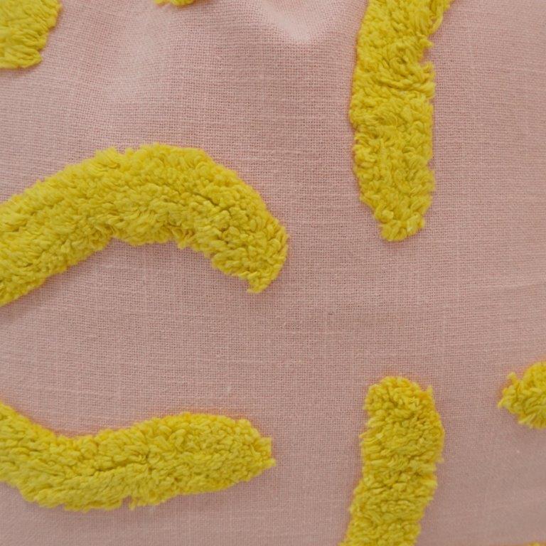 Tufted Abstract Cotton Cushion Cover 45x45 cm | Modern Textured Decorative Pillow Cover in Blush Pink & Mustard Yellow - Bulk manufacturer & supplier from Panipat, India