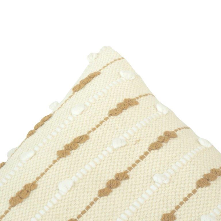Handmade Cotton Textured Cushion Cover 45x45 cm | Cream & Beige Woven Tufted Striped Pillow Cover | Boho Home Décor - Bulk manufacturer & supplier from Panipat, India