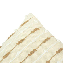 Handmade Cotton Textured Cushion Cover 45x45 cm | Cream & Beige Woven Tufted Striped Pillow Cover | Boho Home Décor