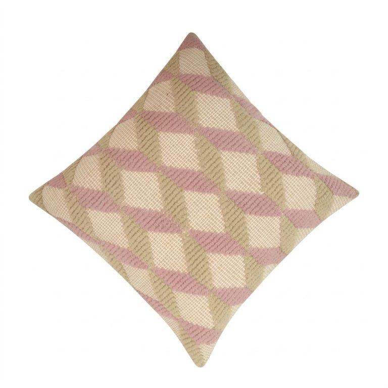 Handmade Tufted Geometric Cotton Cushion Cover 45x45 cm | Blush Pink & Beige Decorative Pillow Cover - Bulk manufacturer & supplier from Panipat, India