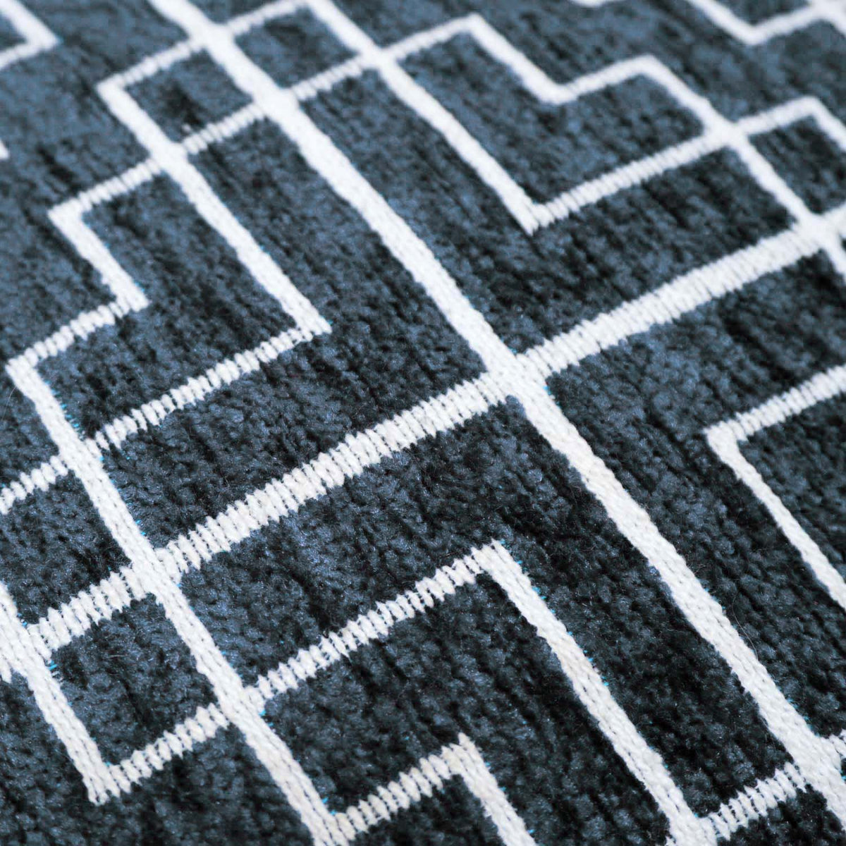 Handwoven Jacquard Cushion Cover – Navy Blue & White Geometric Pattern, 45 x 45 cm