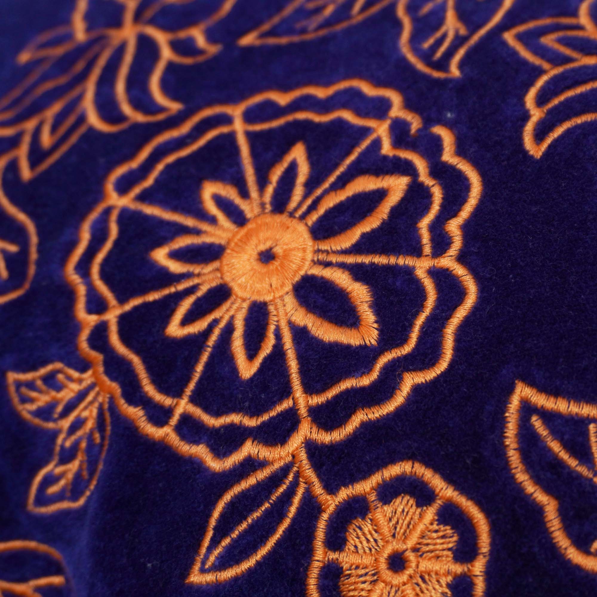 Navy Blue Embroidered Cotton Velvet Cushion Cover 40x60 cm | Floral Embroidery Lumbar Pillow Cover | Decorative Cushion Cover with Concealed Zip