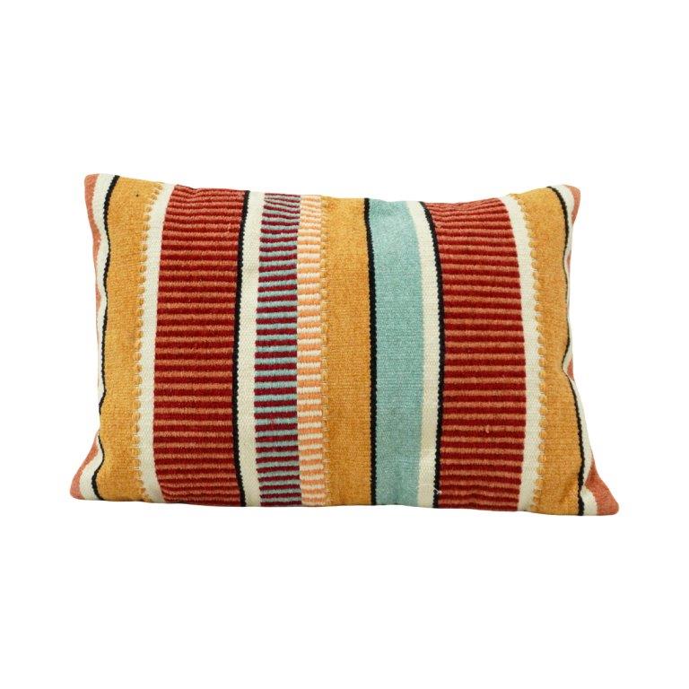 Handmade Striped Embroidered Cotton Cushion Cover – Multicolor Boho Lumbar Pillow 35x50 cm - Bulk manufacturer & supplier from Panipat, India