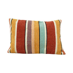 Handmade Striped Embroidered Cotton Cushion Cover – Multicolor Boho Lumbar Pillow 35x50 cm