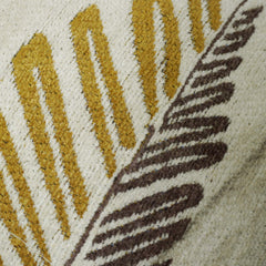 Ivory mustard and taupe leaf pattern jacquard cotton cushion cover 35x50 cm