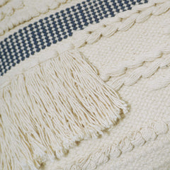 Navy and cream textured handwoven cotton cushion cover with tassel detail 45x45 cm