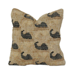 Handwoven Jute Cushion Cover with Abstract Black Motif | Rustic Boho Decorative Pillow Cover | 18x18 Inch