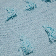 Handwoven Cotton Cushion Cover – Light Blue Textured Tassel Design, 45 x 45 cm