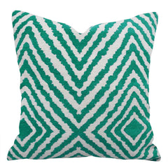 Teal & Ivory Geometric Jacquard Cotton Cushion Cover – 45 x 45 cm