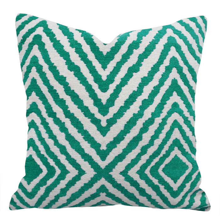 Teal & Ivory Geometric Jacquard Cotton Cushion Cover – 45 x 45 cm