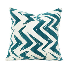 Türkisfarbener Zickzack-Kissenbezug aus Baumwoll-Jacquard – 45x45 cm | Modernes geometrisches Design | Verdeckter Reißverschluss