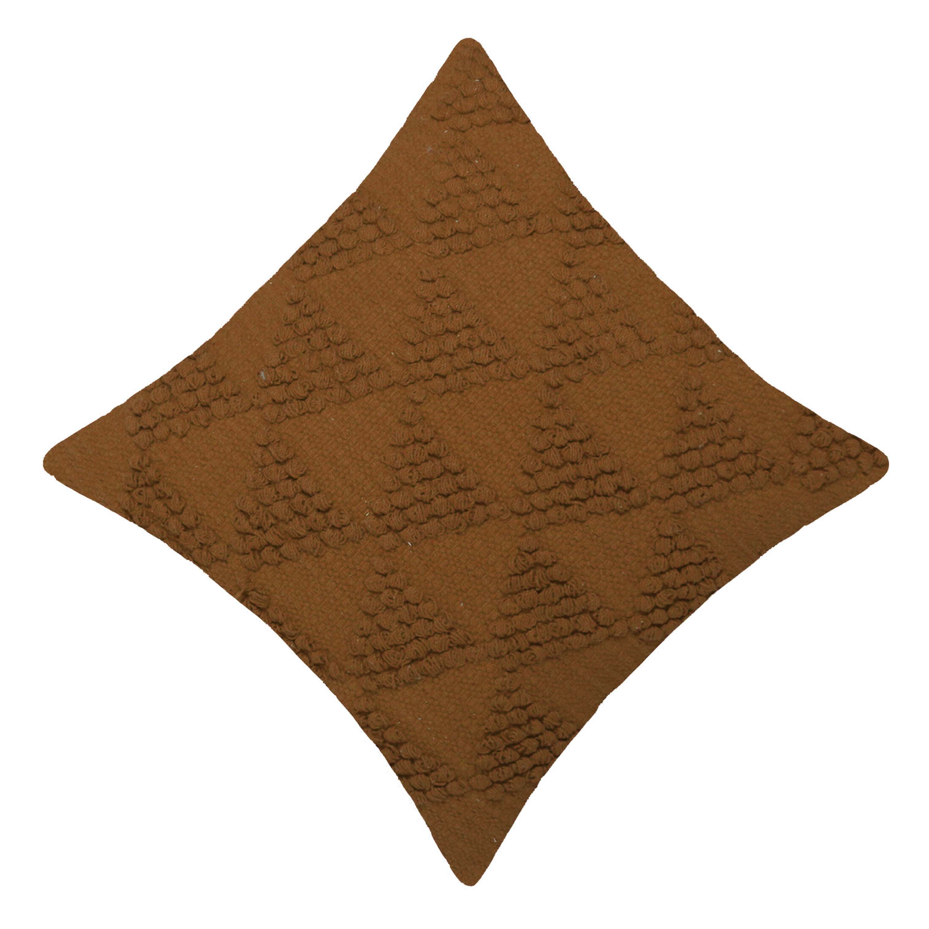 Handwoven Cotton Cushion Cover 45x45 cm | Brown Textured Geometric Tufted Design | Decorative Throw Pillow Cover with Hidden Zipper | Boho Modern Home Décor