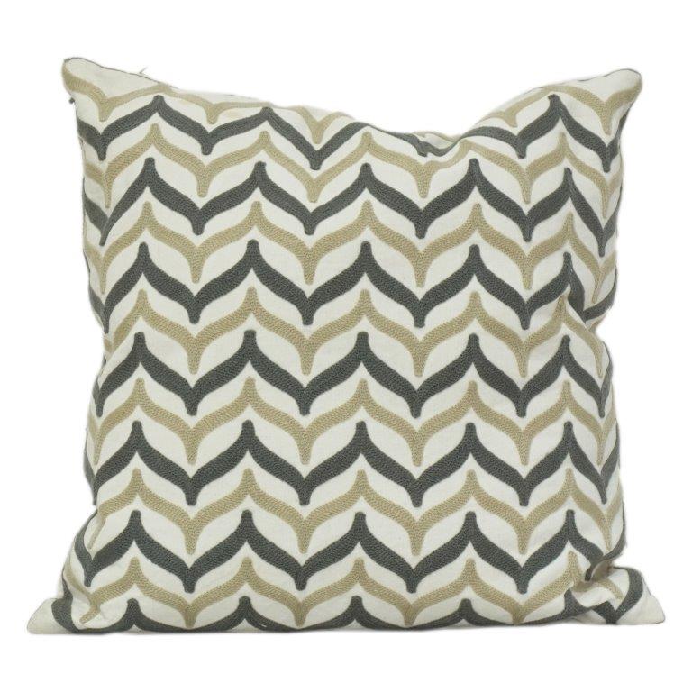 Embroidered Geometric Cushion Cover 45x45 cm | Cotton Decorative Pillow Cover in Neutral Tones
