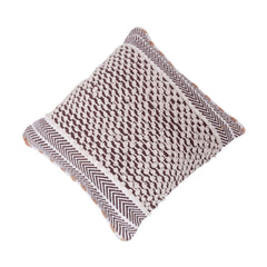 Handmade Textured Cotton Cushion Cover 45x45 cm | Brown & Ivory Woven Boho Throw Pillow Cover | Artisan Decorative Cushion Case
