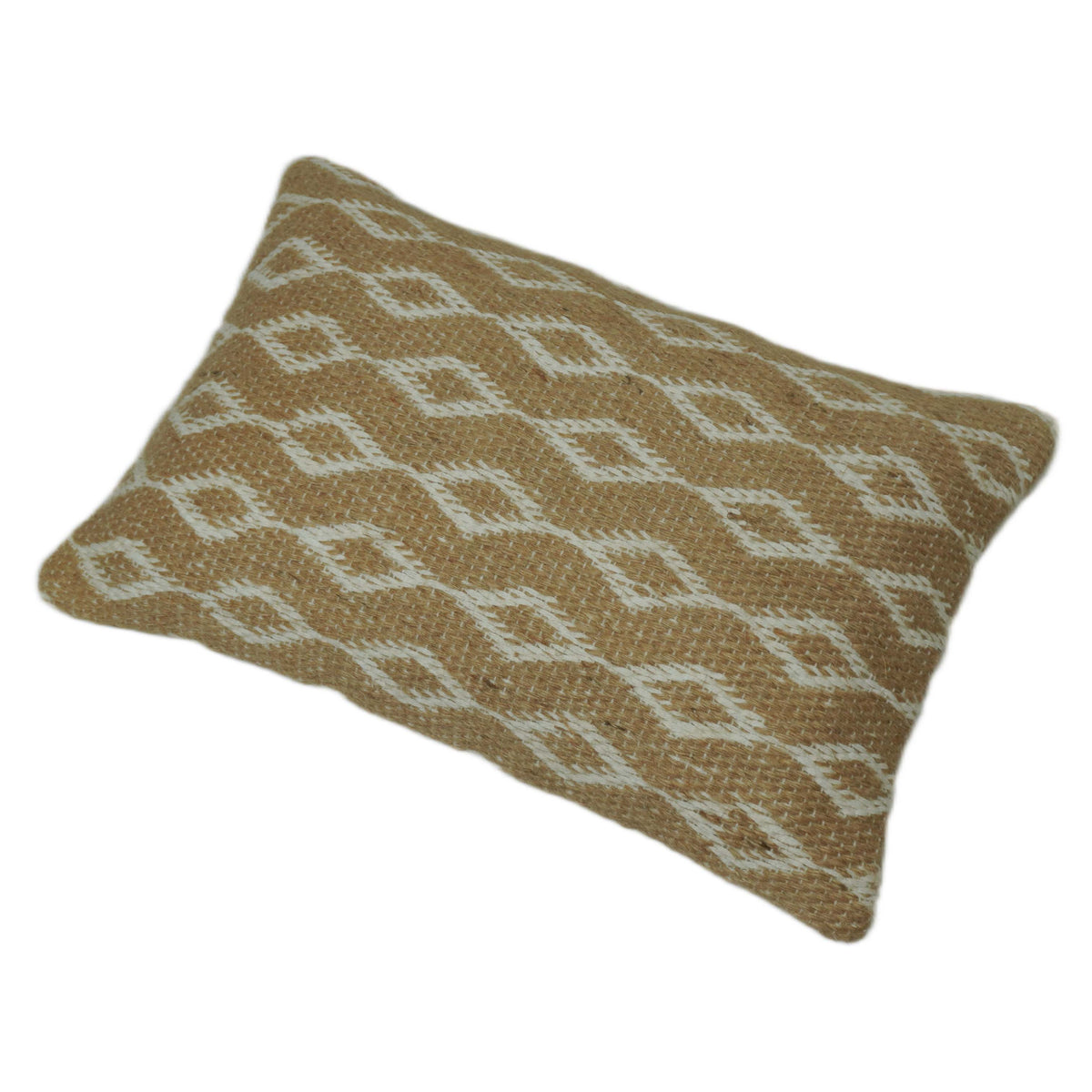 **Handwoven Jute & Cotton Cushion Cover 35x50 cm – Natural Beige Geometric Diamond Pattern, Boho Textured Accent Pillow Cover**