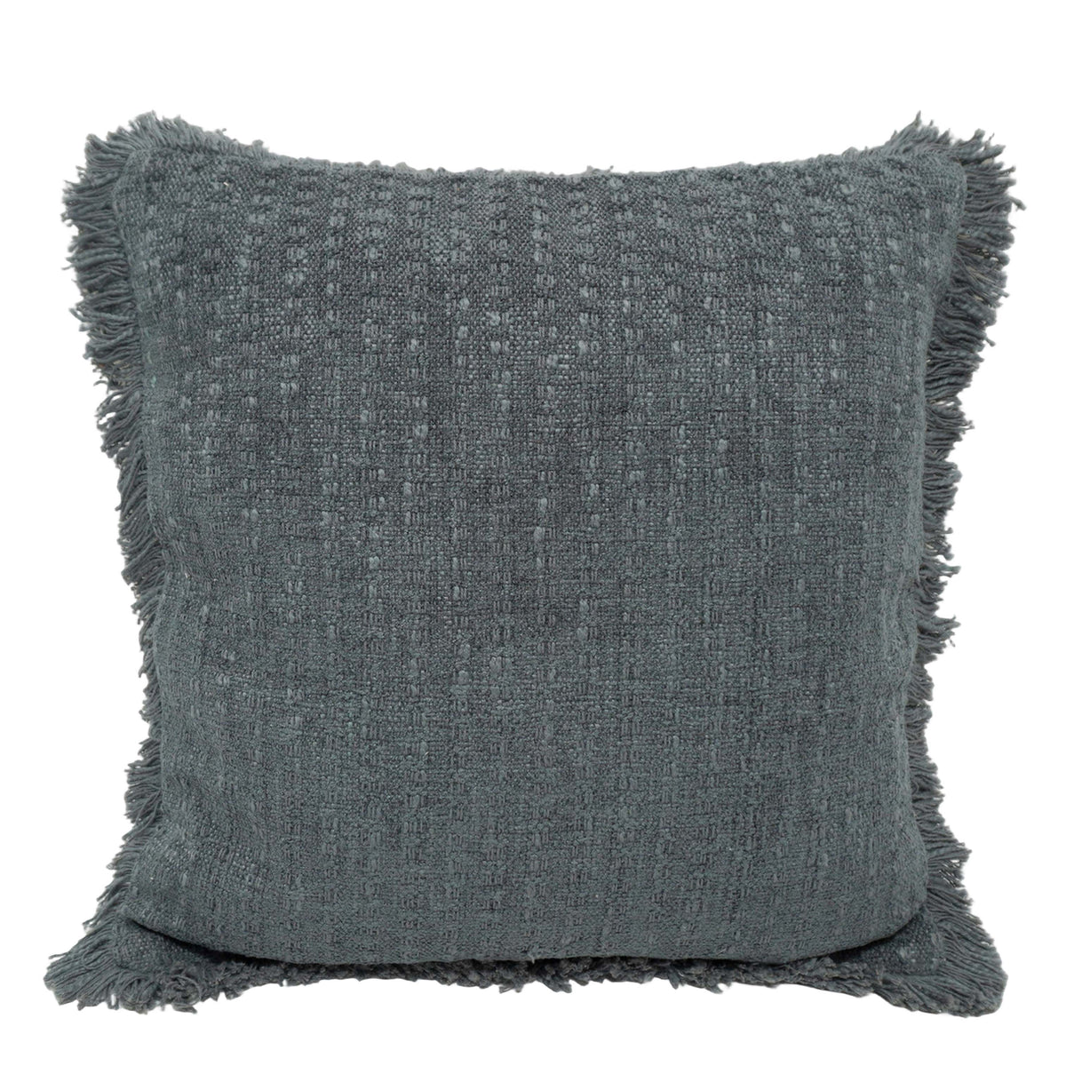 Handwoven Cotton Cushion Cover with Fringe Edge – Textured Solid Charcoal Grey Decorative Throw Pillow Cover, 45x45 cm (18x18 Inch)