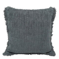 Handwoven Cotton Cushion Cover with Fringe Edge – Textured Solid Charcoal Grey Decorative Throw Pillow Cover, 45x45 cm (18x18 Inch)