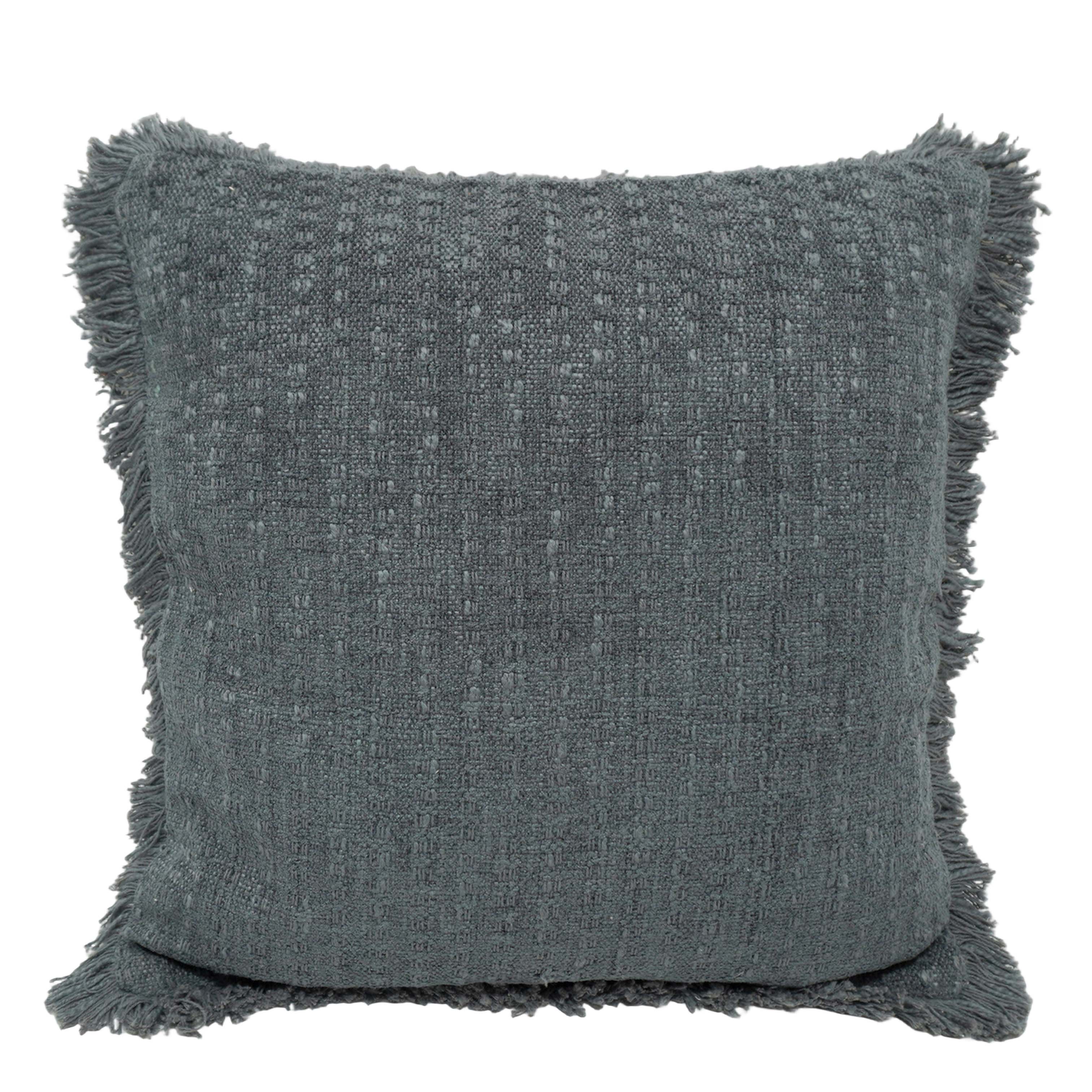 Handwoven Cotton Cushion Cover with Fringe Edge – Textured Solid Charcoal Grey Decorative Throw Pillow Cover, 45x45 cm (18x18 Inch)