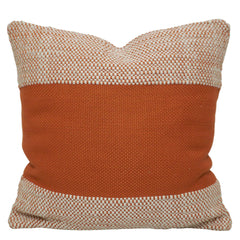 Handmade Cotton Woven Cushion Cover 45x45 cm | Rust & Ivory Textured Decorative Throw Pillow Cover | Modern Boho Sofa Cushion Cover with Hidden Zipper