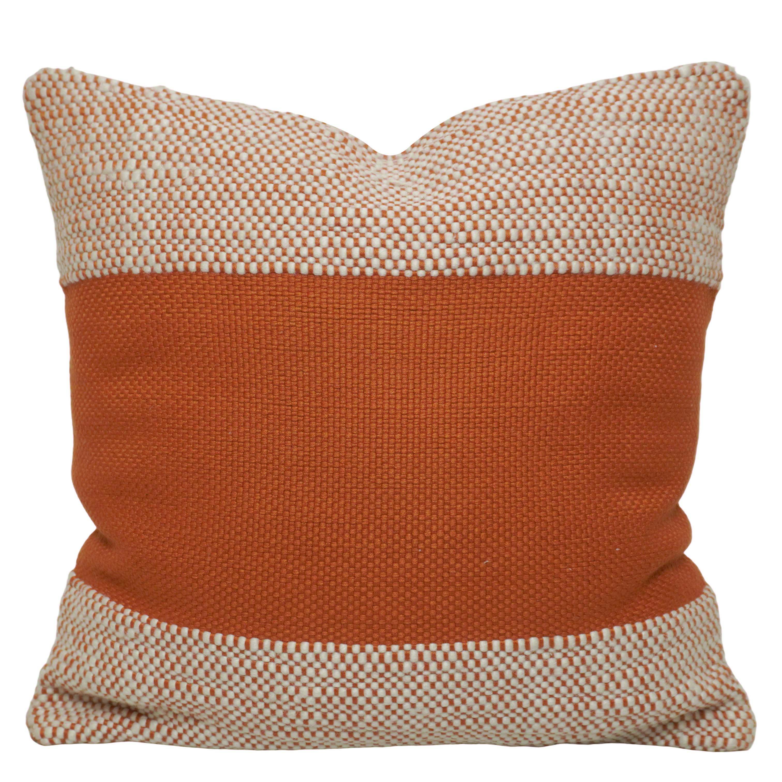 Handmade Cotton Woven Cushion Cover 45x45 cm | Rust & Ivory Textured Decorative Throw Pillow Cover | Modern Boho Sofa Cushion Cover with Hidden Zipper