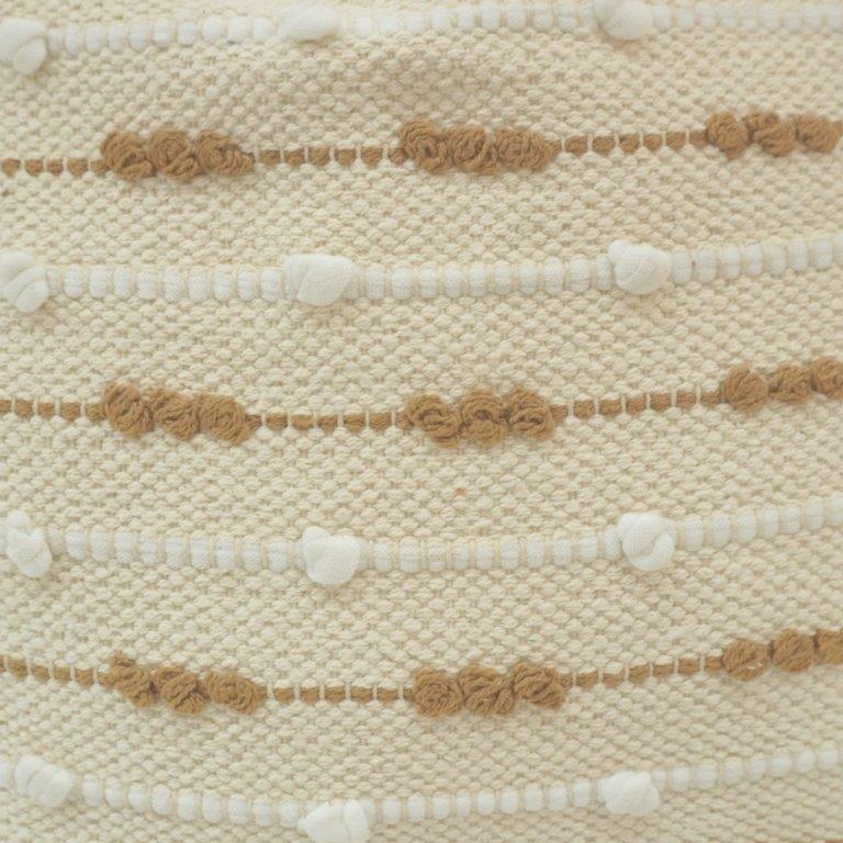 Handmade Cotton Textured Cushion Cover 45x45 cm | Cream & Beige Woven Tufted Striped Pillow Cover | Boho Home Décor