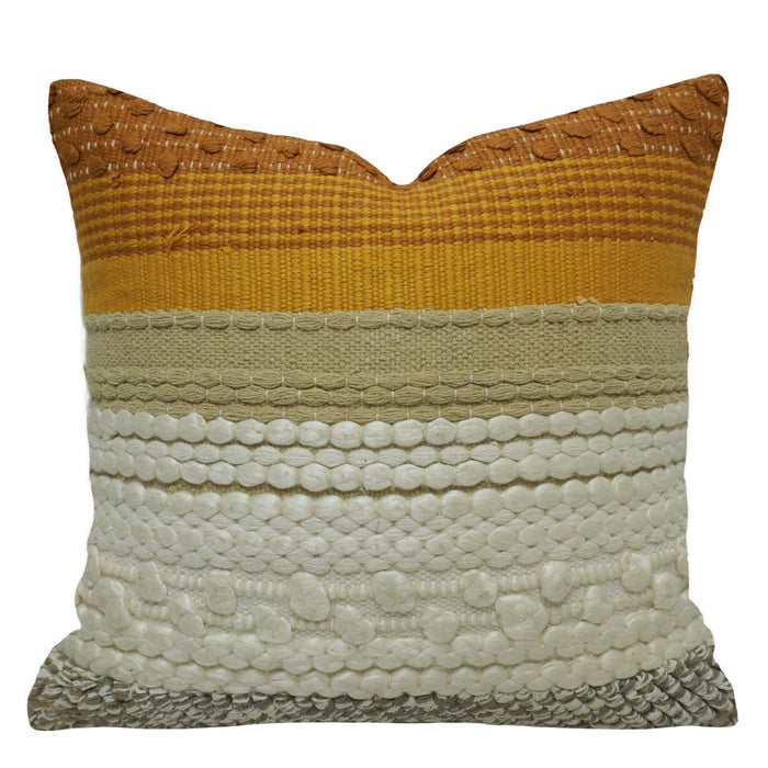 Handwoven Textured Striped Cushion Cover 45x45 CM – Mustard, Cream & Natural Tones