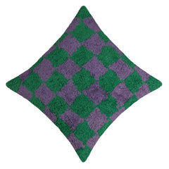 Handmade Tufted Cotton Cushion Cover 45x45 cm | Green & Lavender Checkerboard Design | Soft Textured Decorative Throw Pillow Cover | Hidden Zip | Modern Boho Home Décor