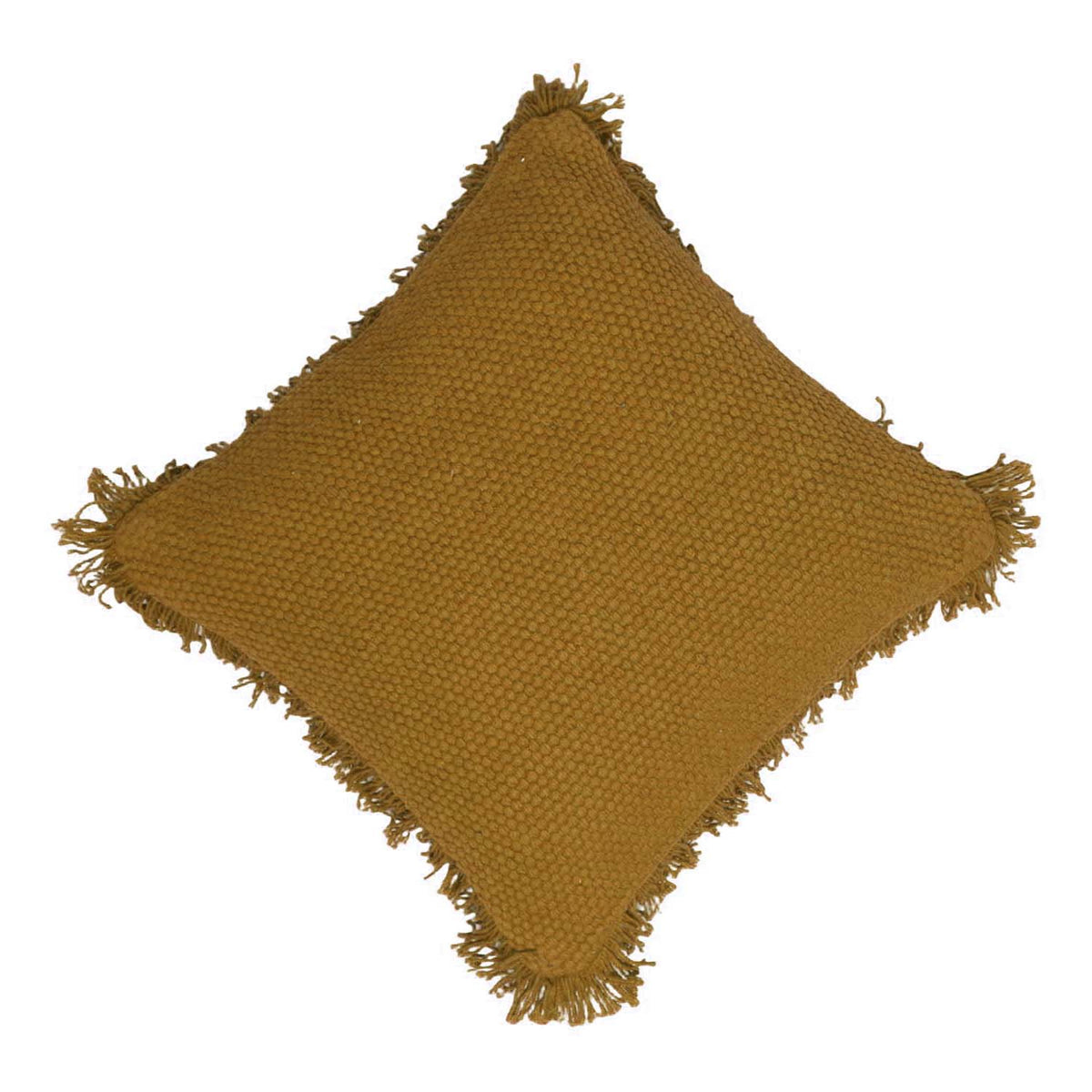 Handwoven Cotton Cushion Cover with Fringe Border | Textured Woven Throw Pillow Cover | Mustard Brown | 45 x 45 cm (18 x 18 Inch)