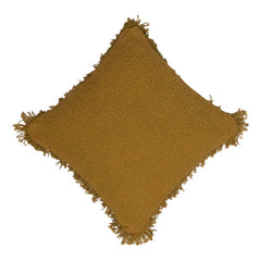 Handwoven Cotton Cushion Cover with Fringe Border | Textured Woven Throw Pillow Cover | Mustard Brown | 45 x 45 cm (18 x 18 Inch)