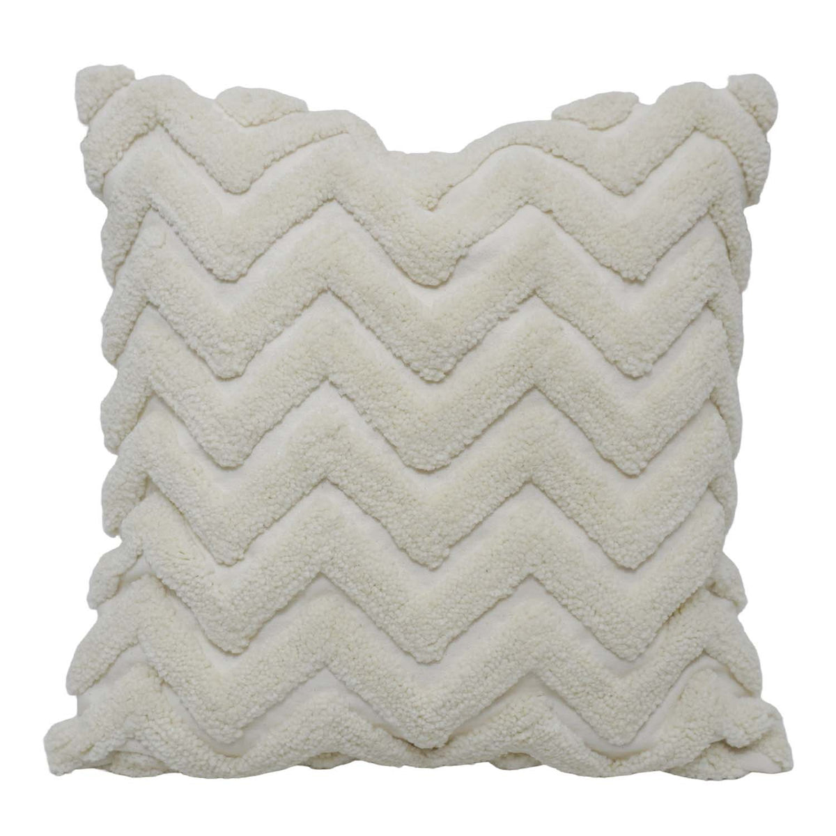 Ivory Chevron Hand-Tufted Cotton Cushion Cover 45x45 cm