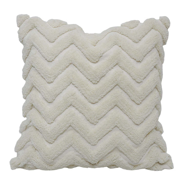 Handmade Tufted Cotton Cushion Cover 45x45 cm | Ivory Chevron Textured Throw Pillow Cover | Boho Modern Home Décor | Concealed Zip