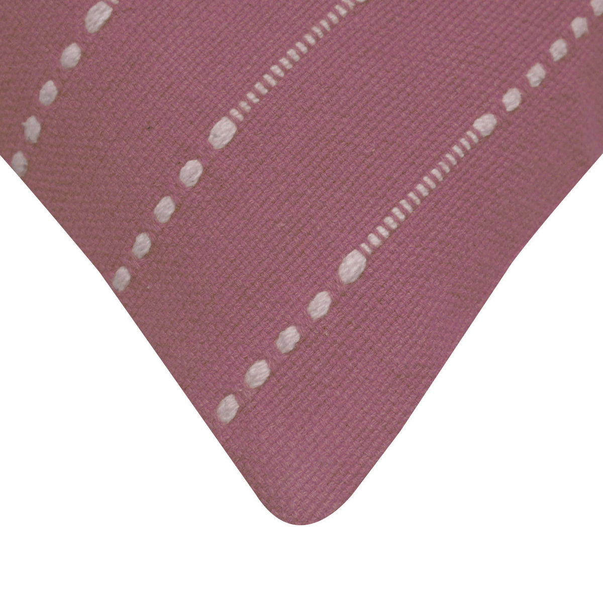 Handwoven Cotton Cushion Cover 45x45 cm – Mauve Pink with Ivory Horizontal Dotted Stripe Pattern