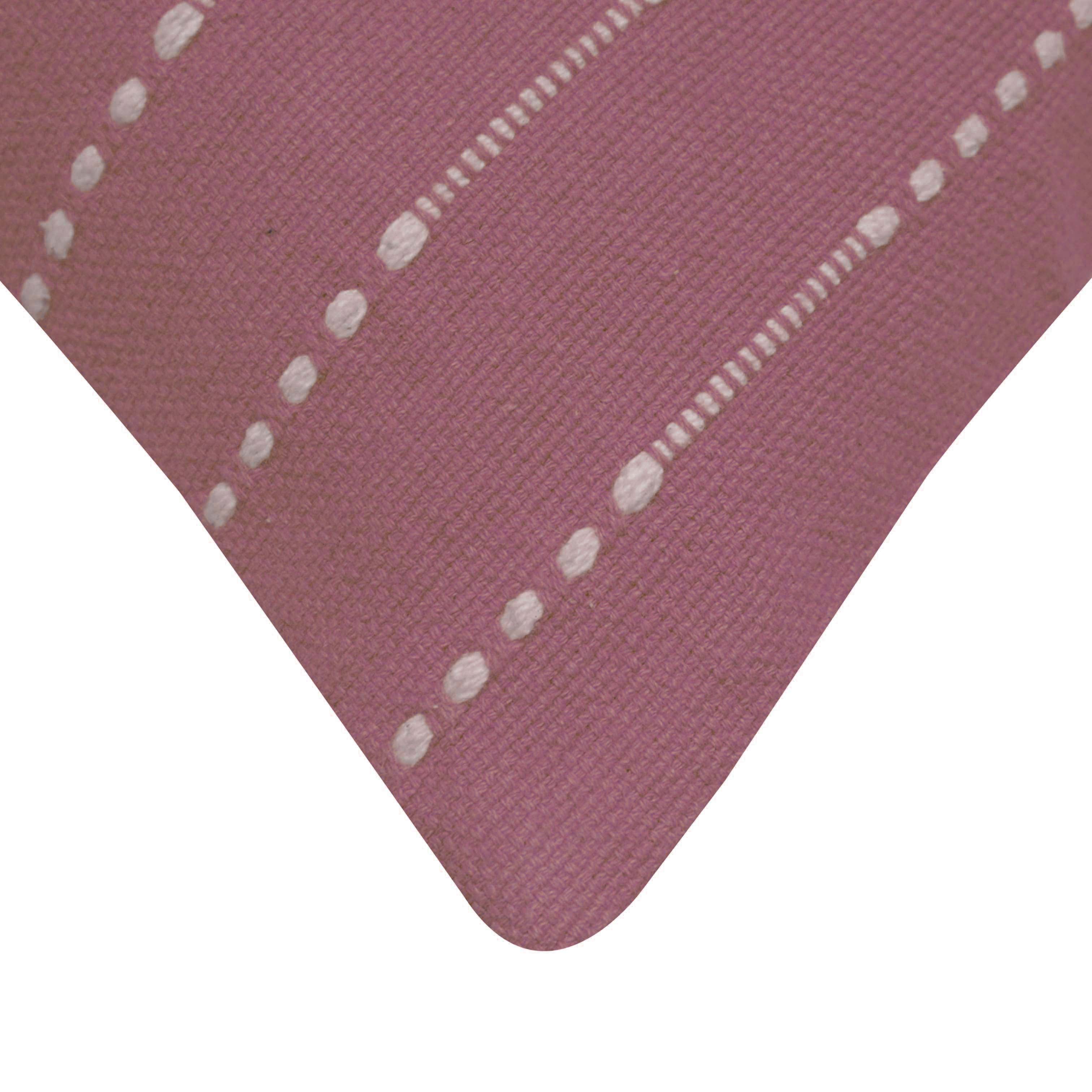 Handwoven Cotton Cushion Cover 45x45 cm – Mauve Pink with Ivory Horizontal Dotted Stripe Pattern