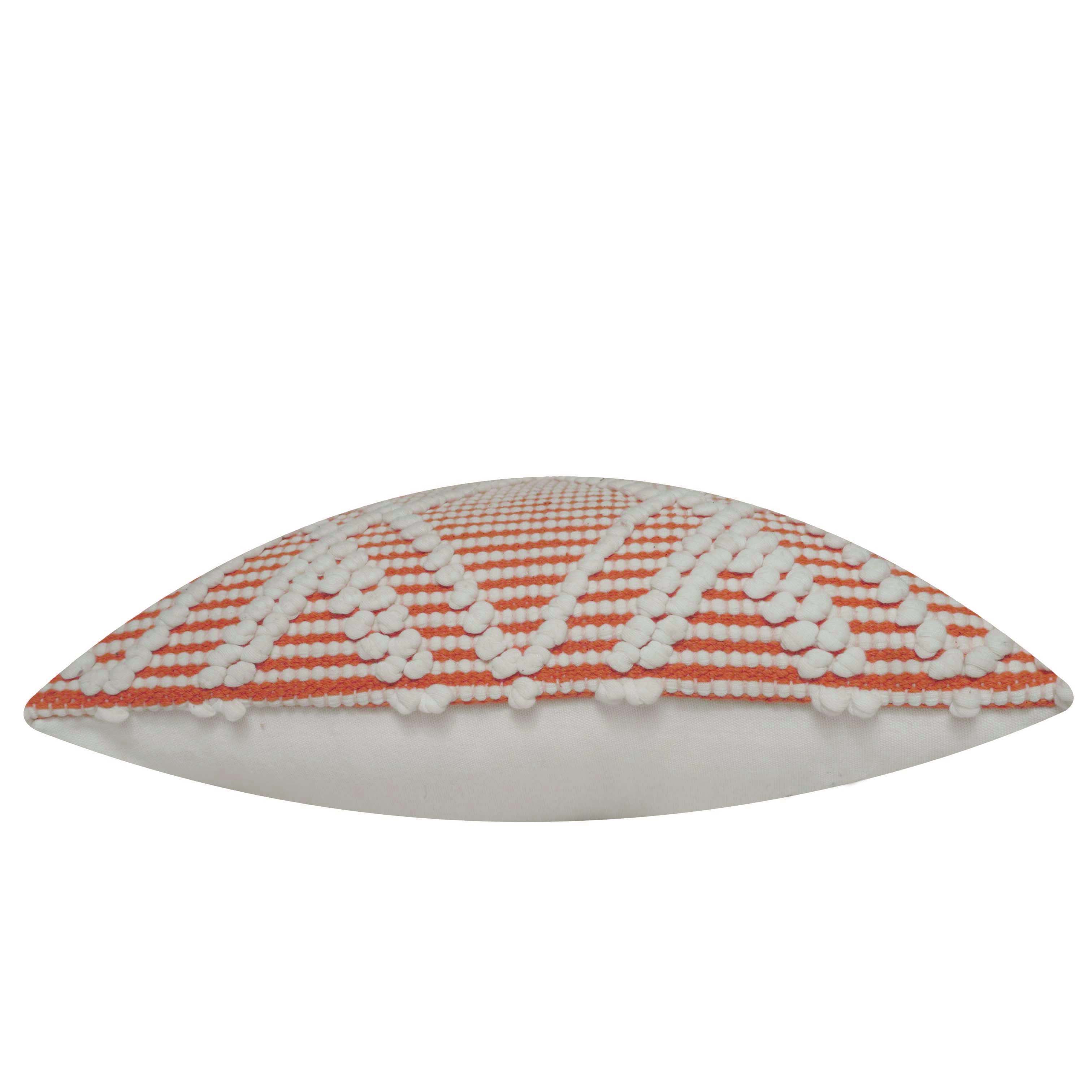 Handwoven Cotton Cushion Cover 45x45 cm | Orange & Ivory Textured Geometric Woven Throw Pillow Cover | Hidden Zipper | Boho Modern Home Décor