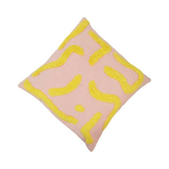 Tufted Abstract Cotton Cushion Cover 45x45 cm | Modern Textured Decorative Pillow Cover in Blush Pink & Mustard Yellow