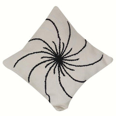 Black Spiral Embroidered Cotton Cushion Cover | Modern Abstract Floral Throw Pillow Cover | 18x18 Inch