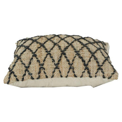 Handwoven Jute Cushion Cover with Black Diamond Embroidery | Rustic Natural Decorative Pillow Case | 18x18 Inch
