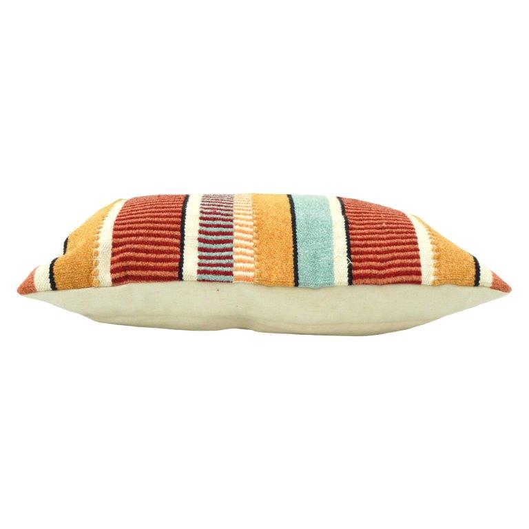 Handmade Striped Embroidered Cotton Cushion Cover – Multicolor Boho Lumbar Pillow 35x50 cm - Bulk manufacturer & supplier from Panipat, India