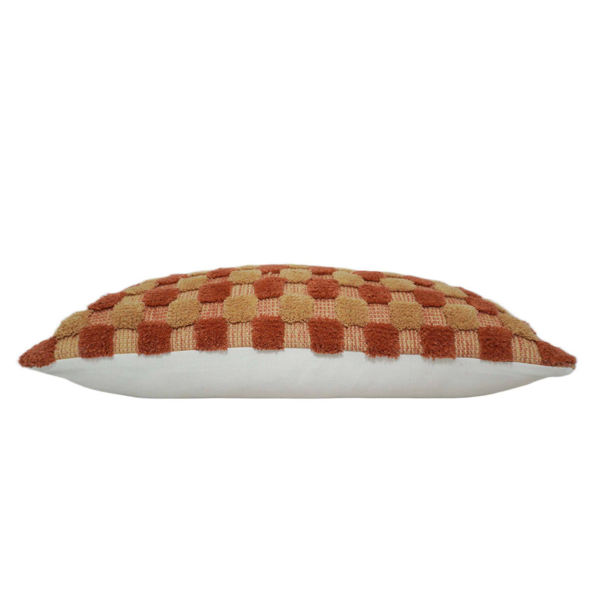 Rust and beige geometric textured tufted cotton cushion cover 40x60 cm