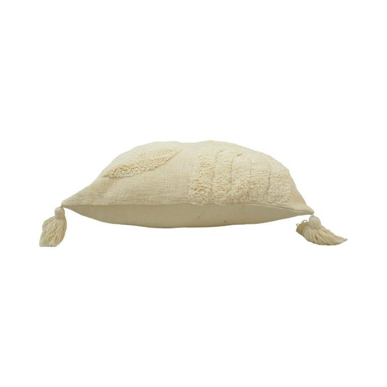 Ivory Tufted Cotton Cushion Cover with Tassels | Textured Geometric Design | 45 x 45 cm - Bulk manufacturer & supplier from Panipat, India
