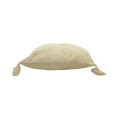 Ivory Tufted Cotton Cushion Cover with Tassels | Textured Geometric Design | 45 x 45 cm